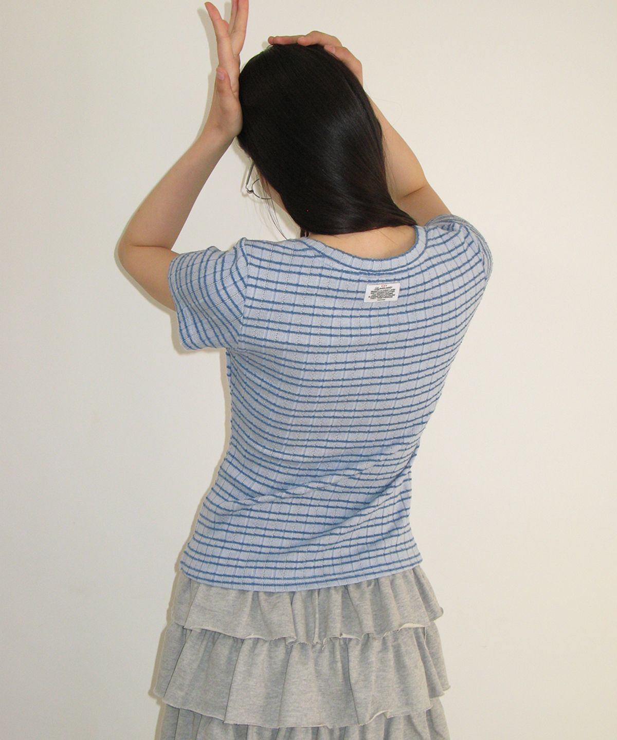 론론(RONRON) STRIPE SLIM FIT SHORT SLEEVE SOFT BLUE