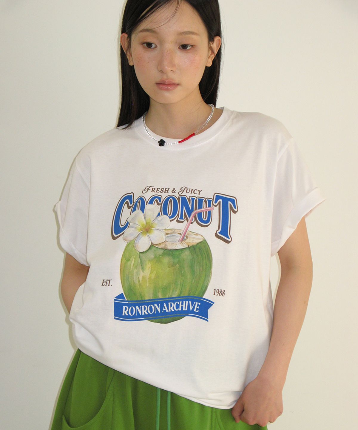 론론(RONRON) VINTAGE COCONUT BASIC FIT T SHIRT WHITE