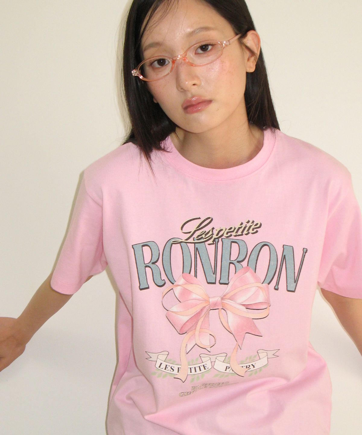 론론(RONRON) VINTAGE DOUBLE RIBBON BASIC FIT T SHIRT PINK