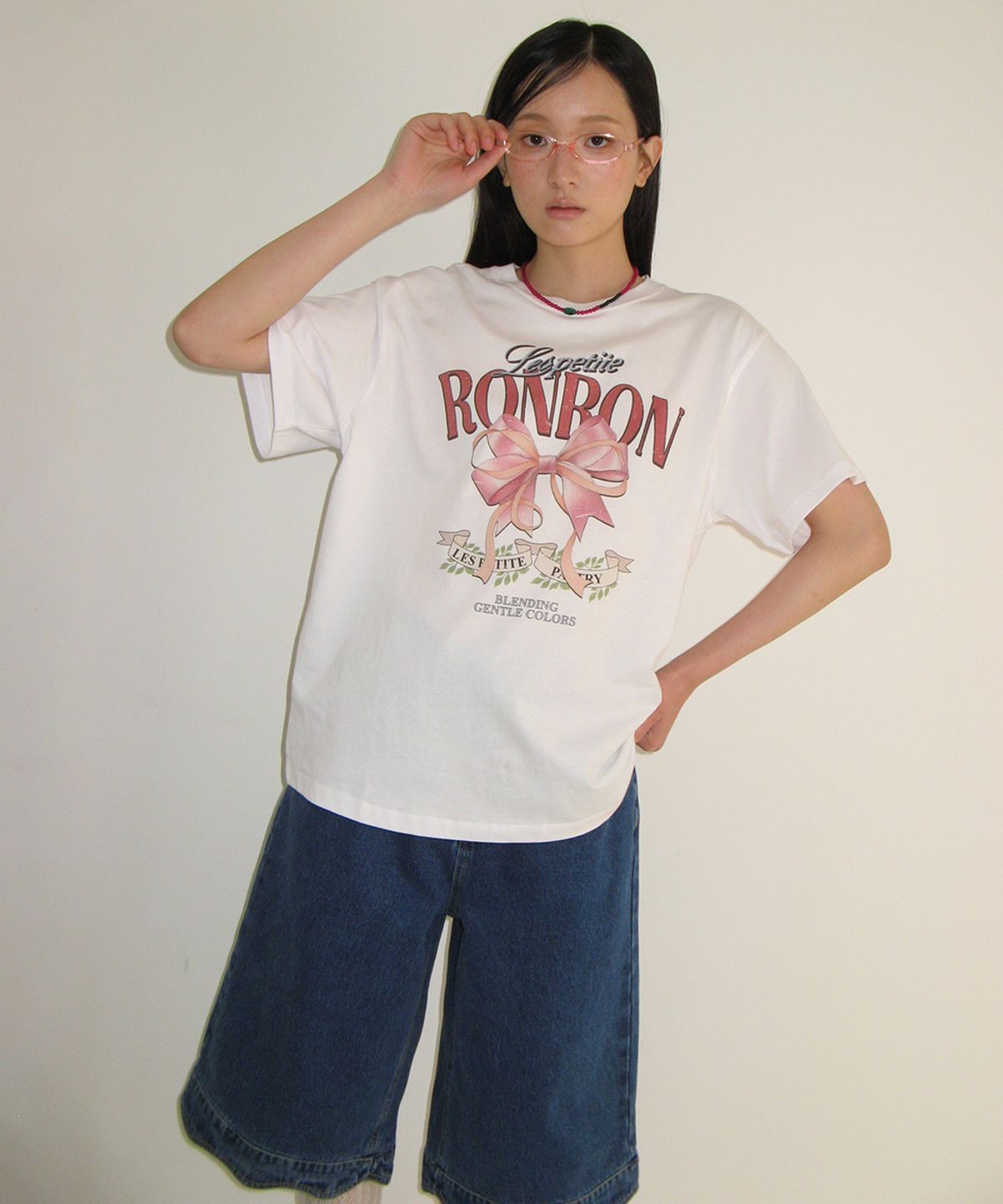 론론(RONRON) VINTAGE DOUBLE RIBBON BASIC FIT T SHIRT WHITE