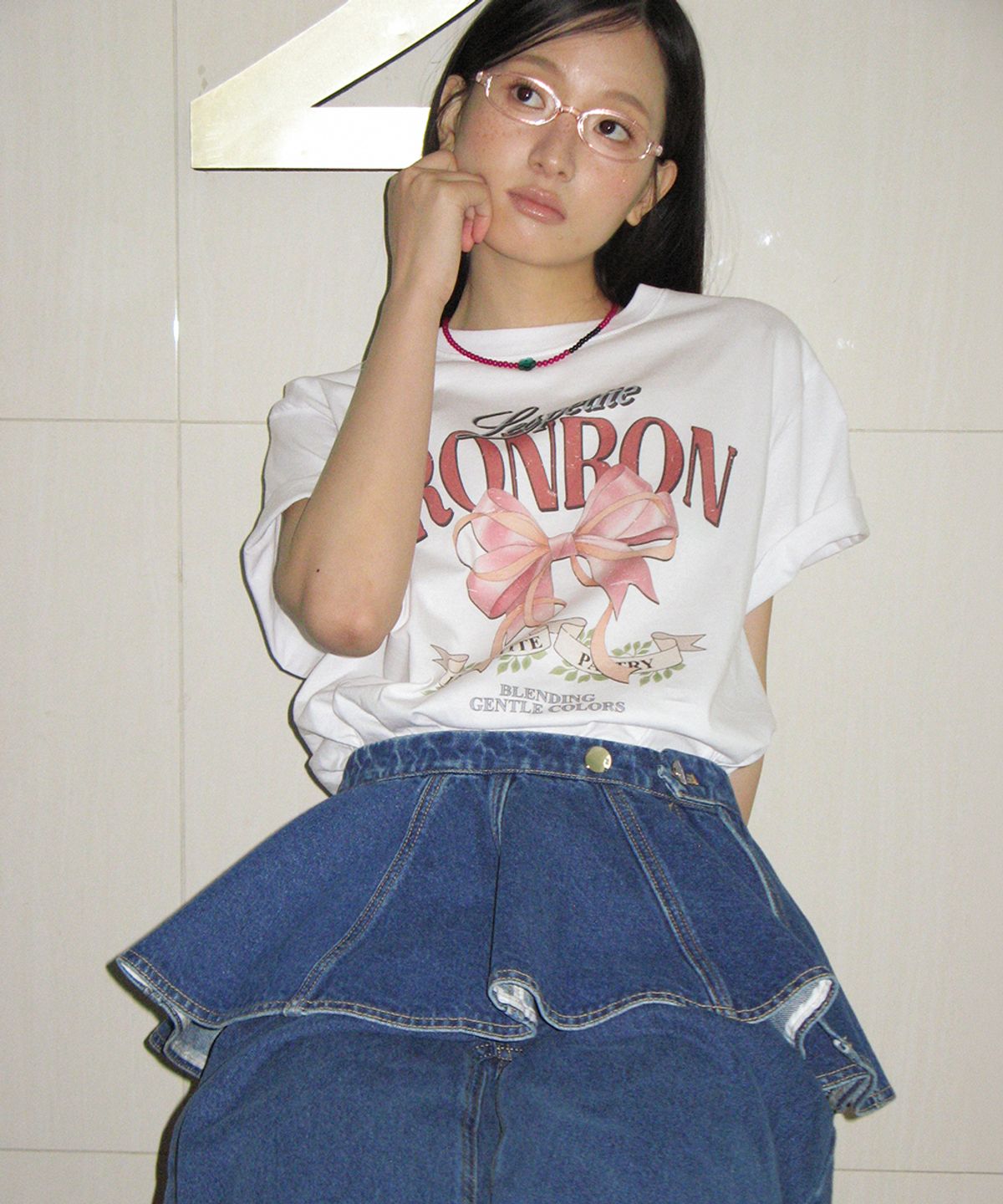론론(RONRON) VINTAGE DOUBLE RIBBON BASIC FIT T SHIRT WHITE