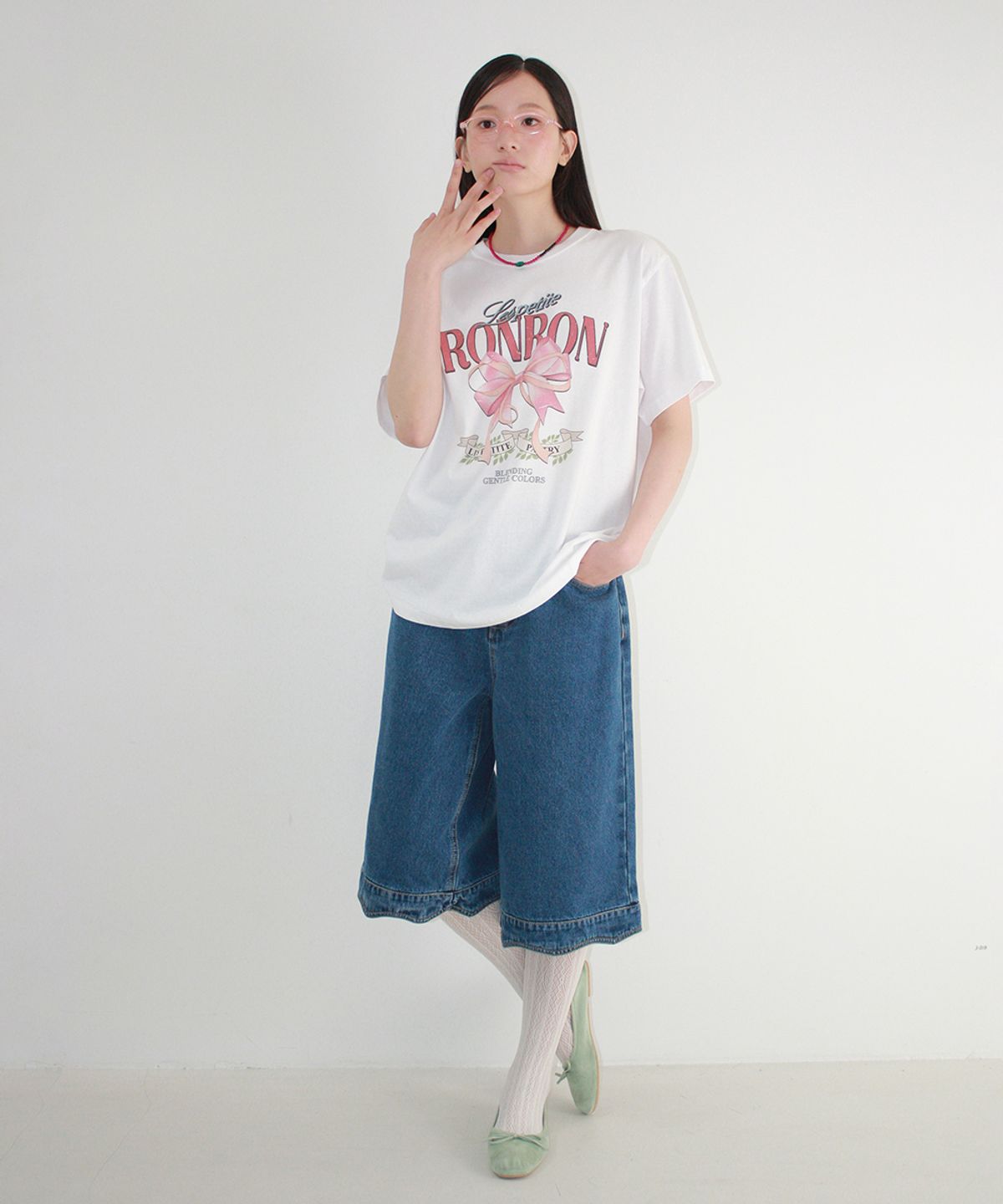 론론(RONRON) VINTAGE DOUBLE RIBBON BASIC FIT T SHIRT WHITE