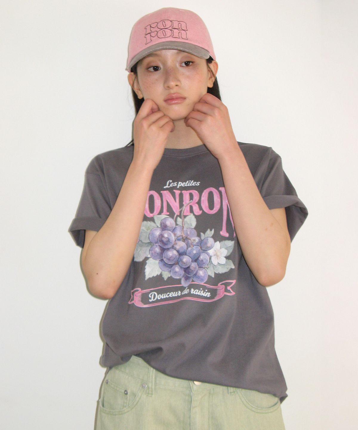 론론(RONRON) VINTAGE GRAPE BASIC FIT T SHIRT CHARCOAL