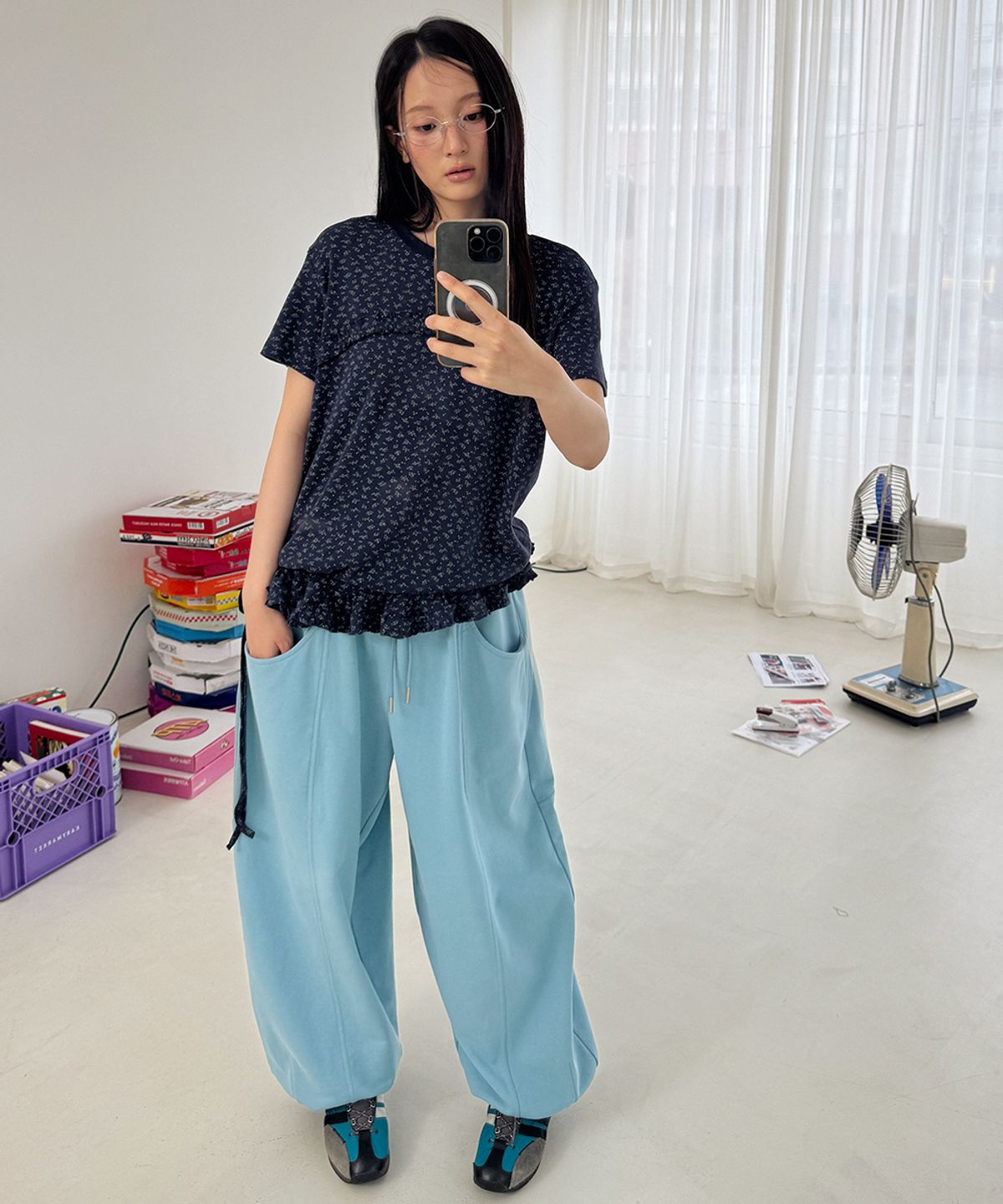 론론(RONRON) MINI HEART BALLOON JOGGER PANTS SOFT BLUE