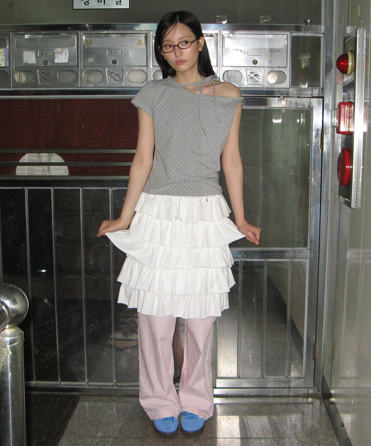 론론(RONRON) CANCAN TIERED MIDI SKIRT WHITE