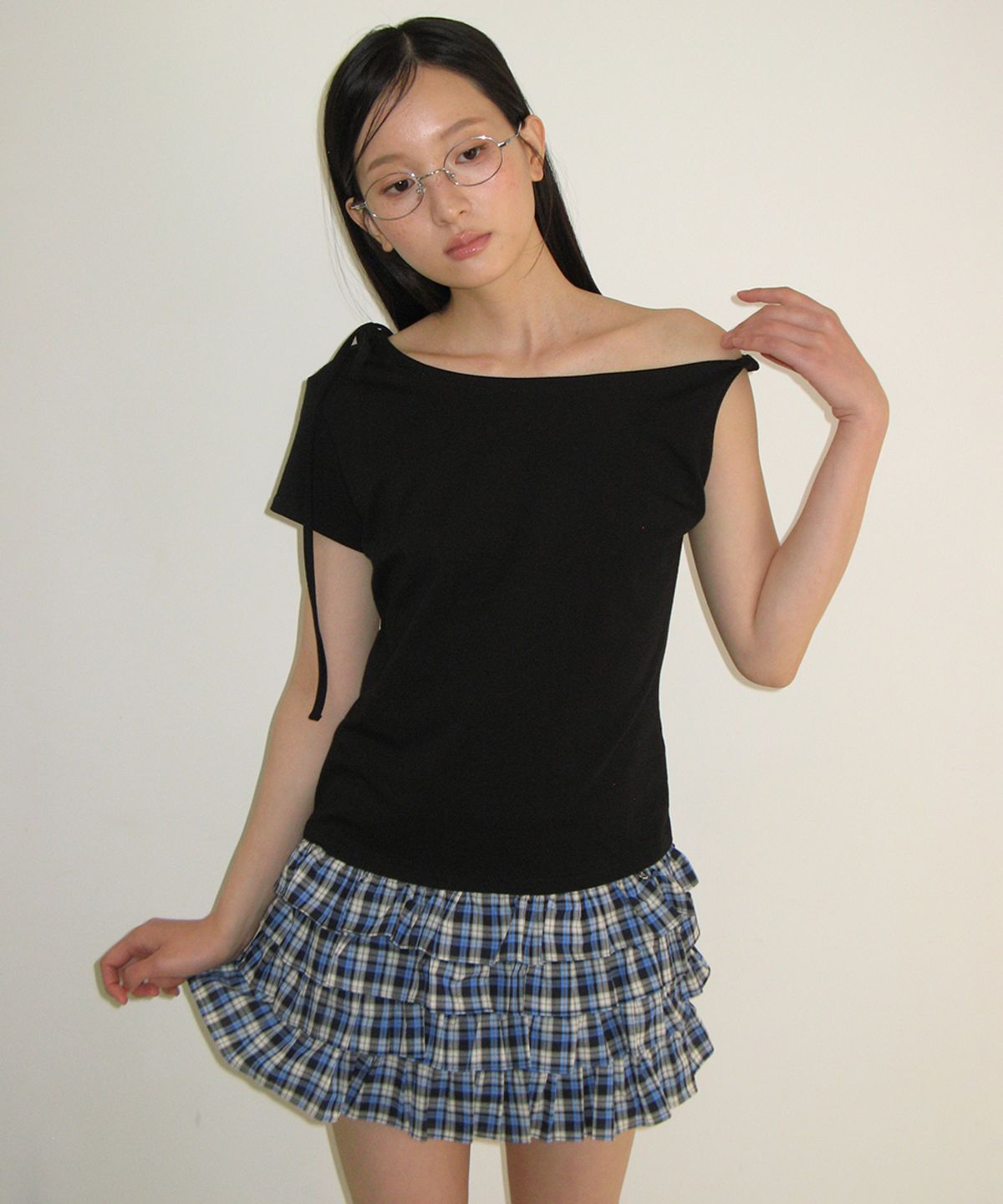 론론(RONRON) CHECK CANCAN PANTSKIRT BLUE