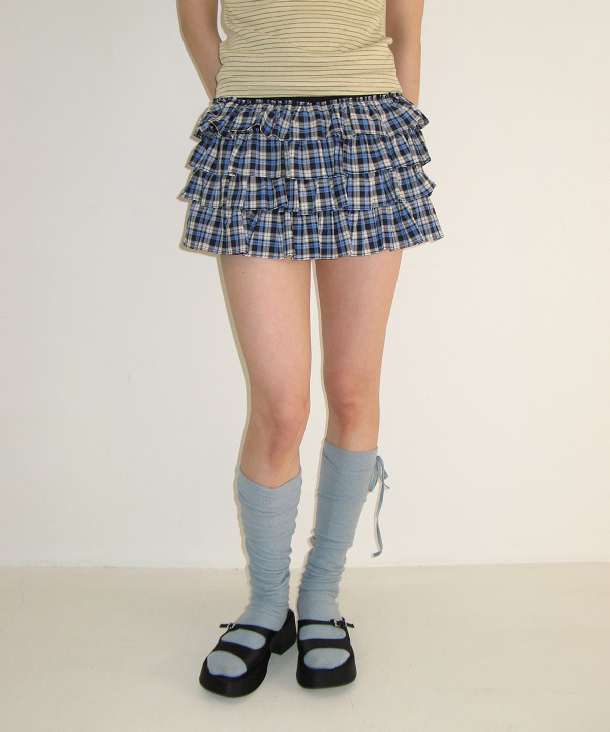 론론(RONRON) CHECK CANCAN PANTSKIRT BLUE