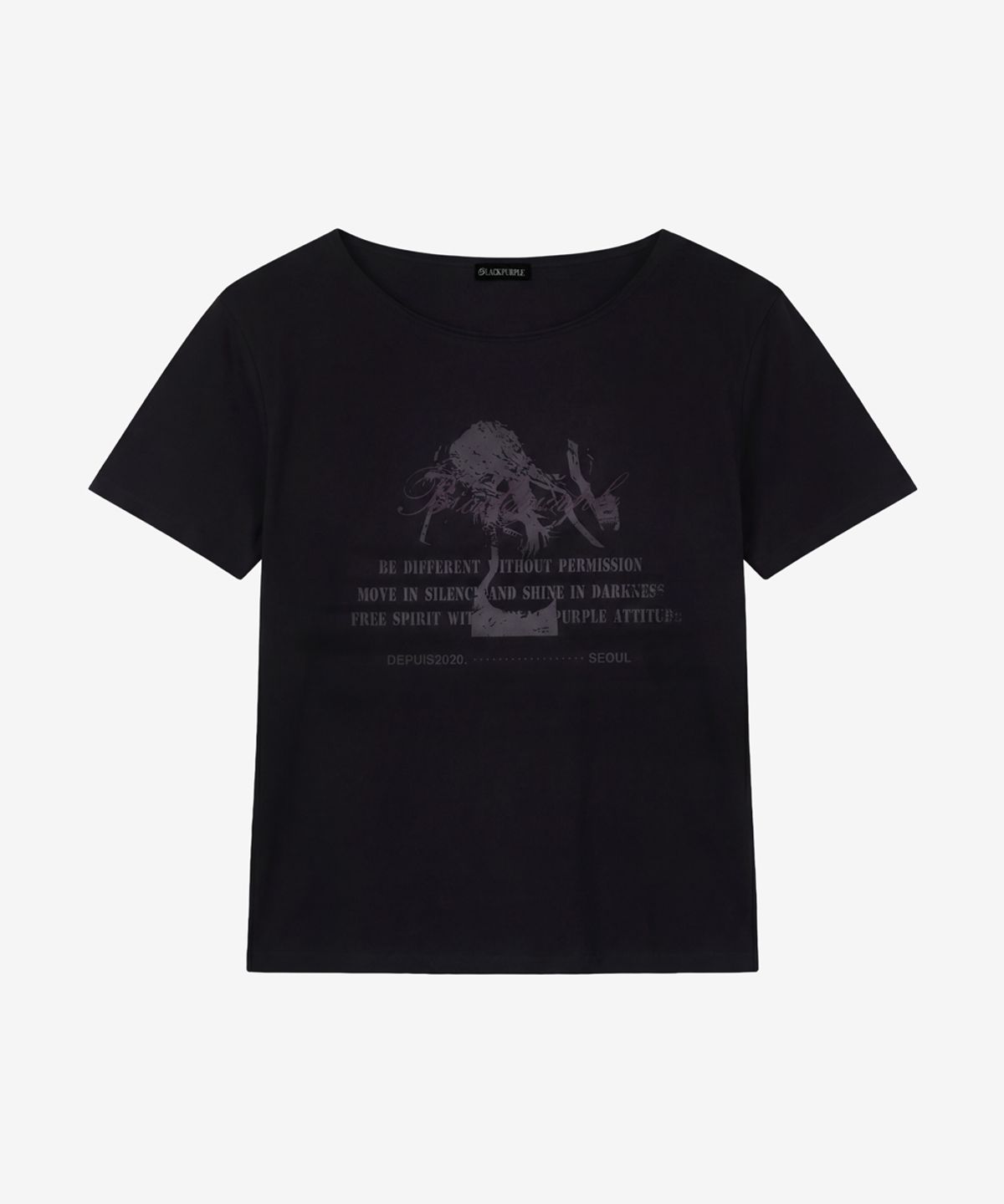 블랙 퍼플(BLACK PURPLE) 뮤즈 오프숄더 반팔티_블랙 Muse Off-Shoulder Tee_Black