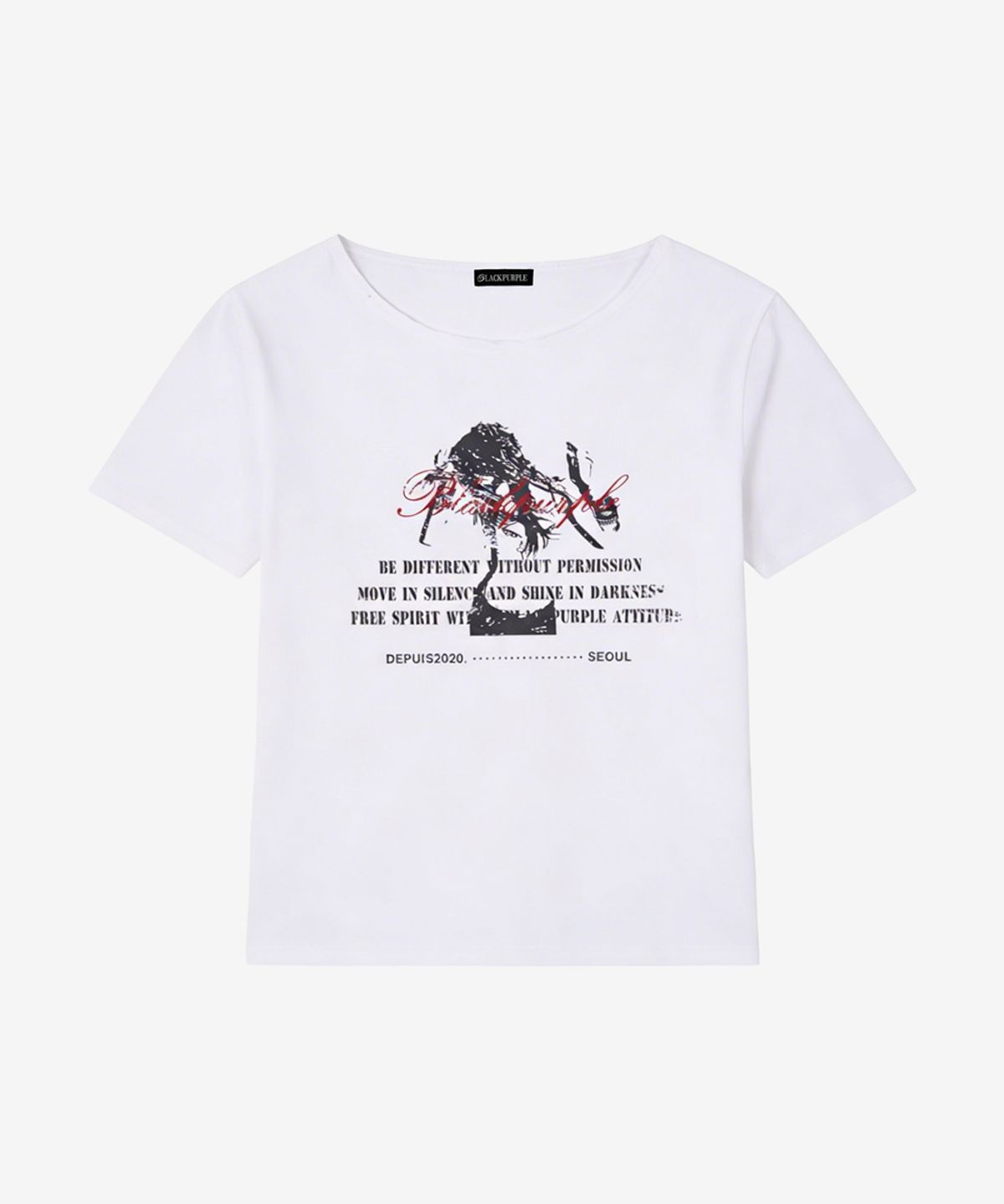 블랙 퍼플(BLACK PURPLE) 뮤즈 오프숄더 반팔티_화이트 Muse Off-Shoulder Tee_White