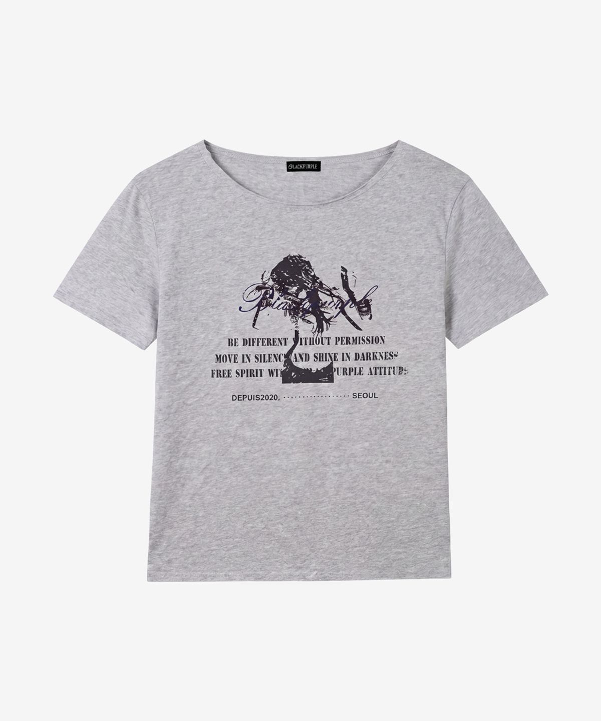블랙 퍼플(BLACK PURPLE) 뮤즈 오프숄더 반팔티_멜란지 Muse Off-Shoulder Tee_Melange