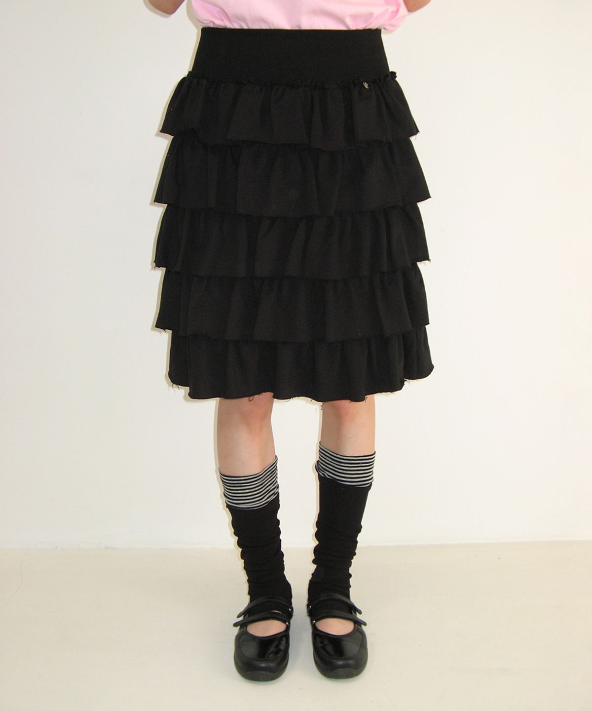론론(RONRON) LAYERED OPEN TOE LEG WARMERS BLACK STRIPE