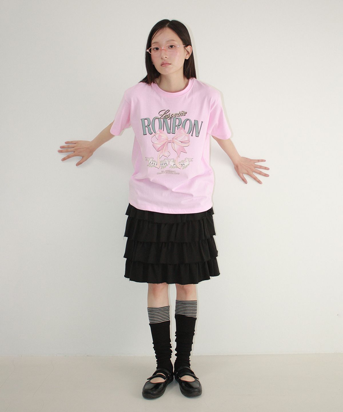론론(RONRON) LAYERED OPEN TOE LEG WARMERS BLACK STRIPE