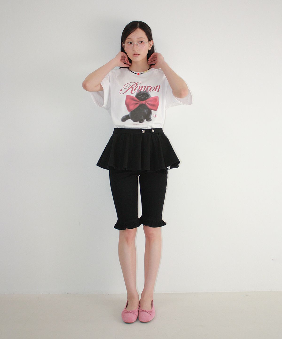 론론(RONRON) FLARED LAYERED BELT SKIRT BLACK