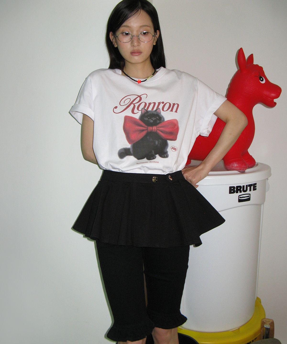 론론(RONRON) FLARED LAYERED BELT SKIRT BLACK