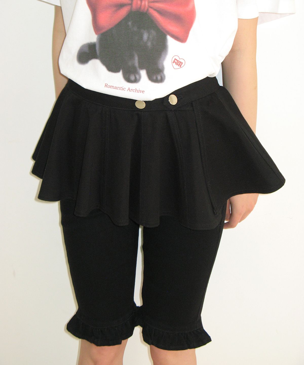 론론(RONRON) FLARED LAYERED BELT SKIRT BLACK