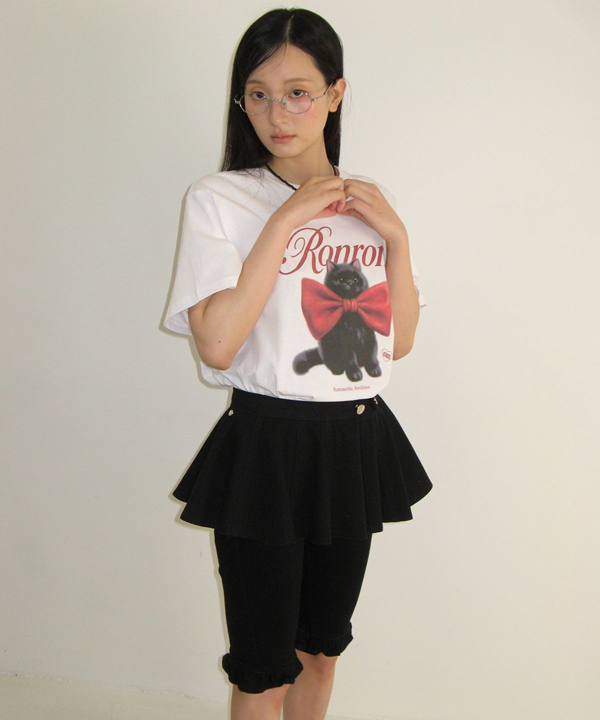 론론(RONRON) FLARED LAYERED BELT SKIRT BLACK