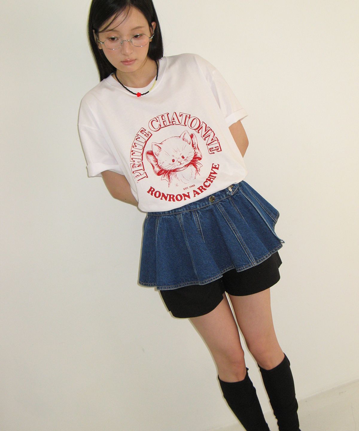론론(RONRON) FLARED LAYERED BELT SKIRT MEDIUM BLUE