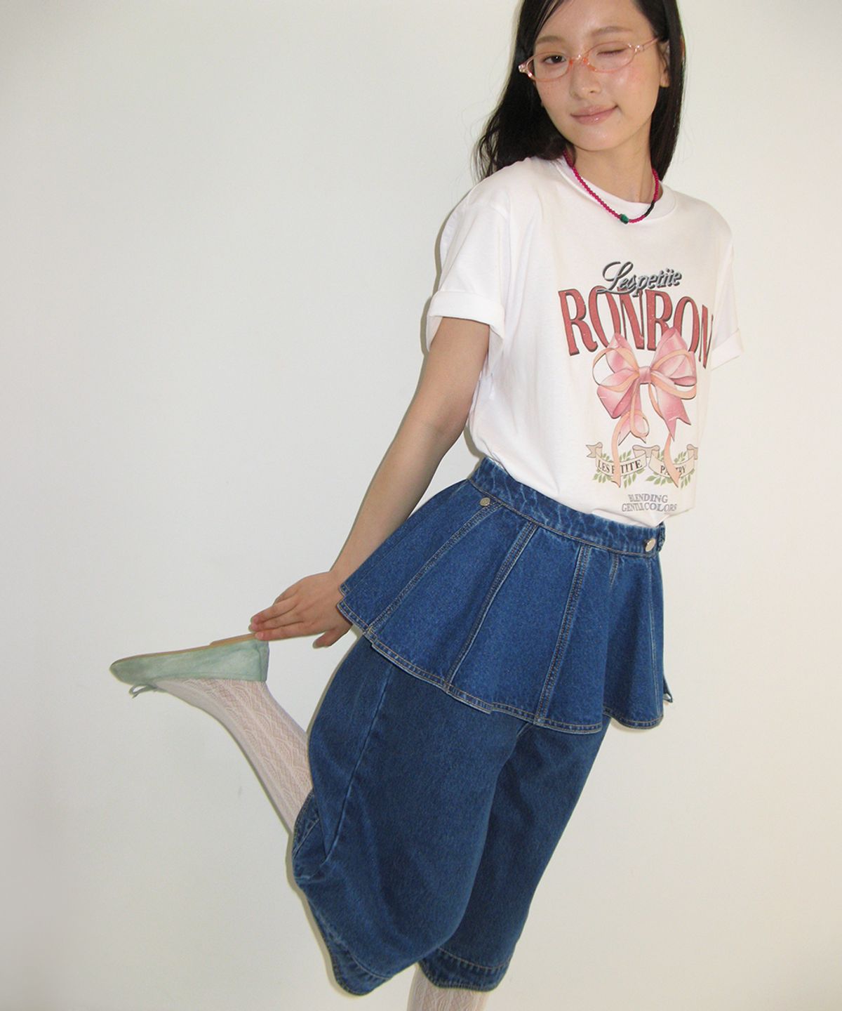 론론(RONRON) FLARED LAYERED BELT SKIRT MEDIUM BLUE