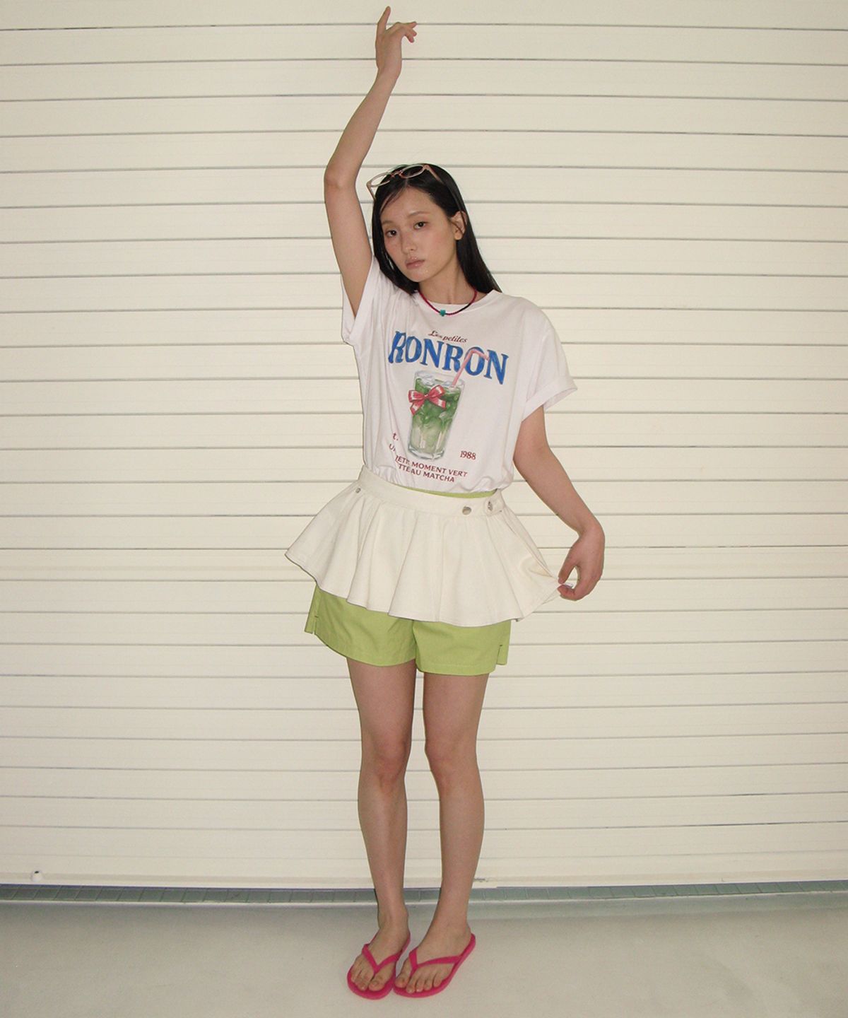 론론(RONRON) FLARED LAYERED BELT SKIRT WHITE