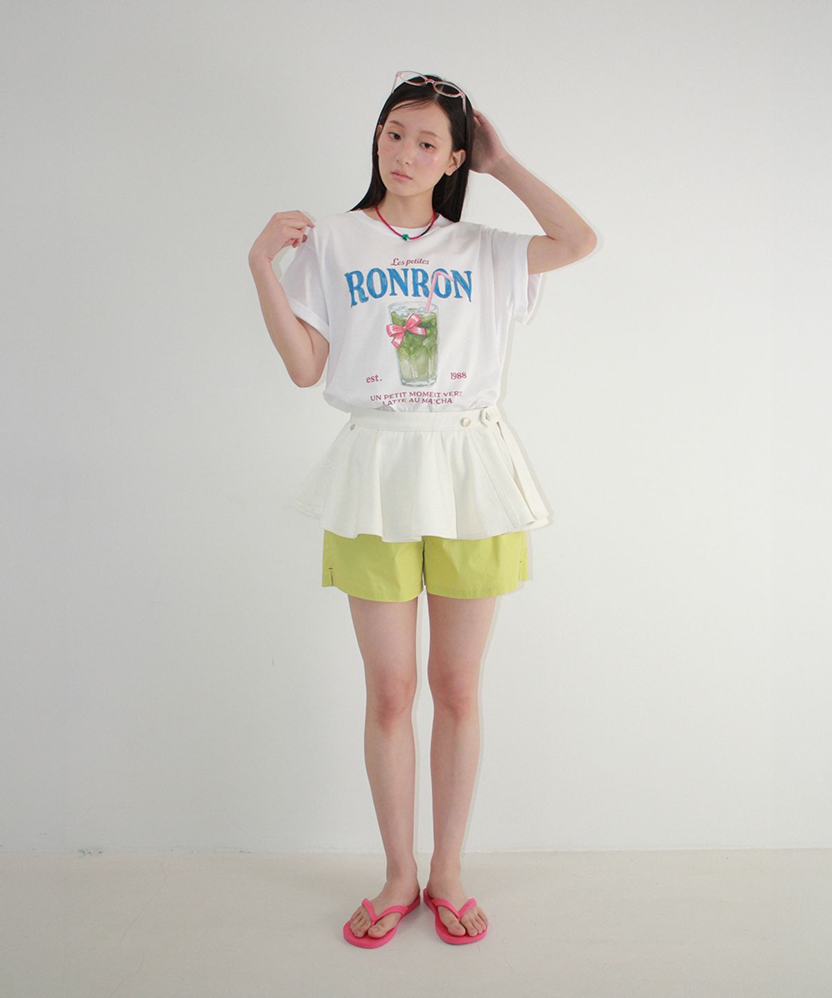 론론(RONRON) FLARED LAYERED BELT SKIRT WHITE