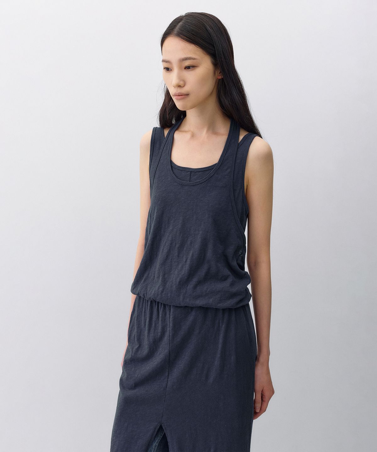 인사일런스 우먼(INSILENCE WOMEN) 니트라이크 레이어드 원피스 DARK BLUE