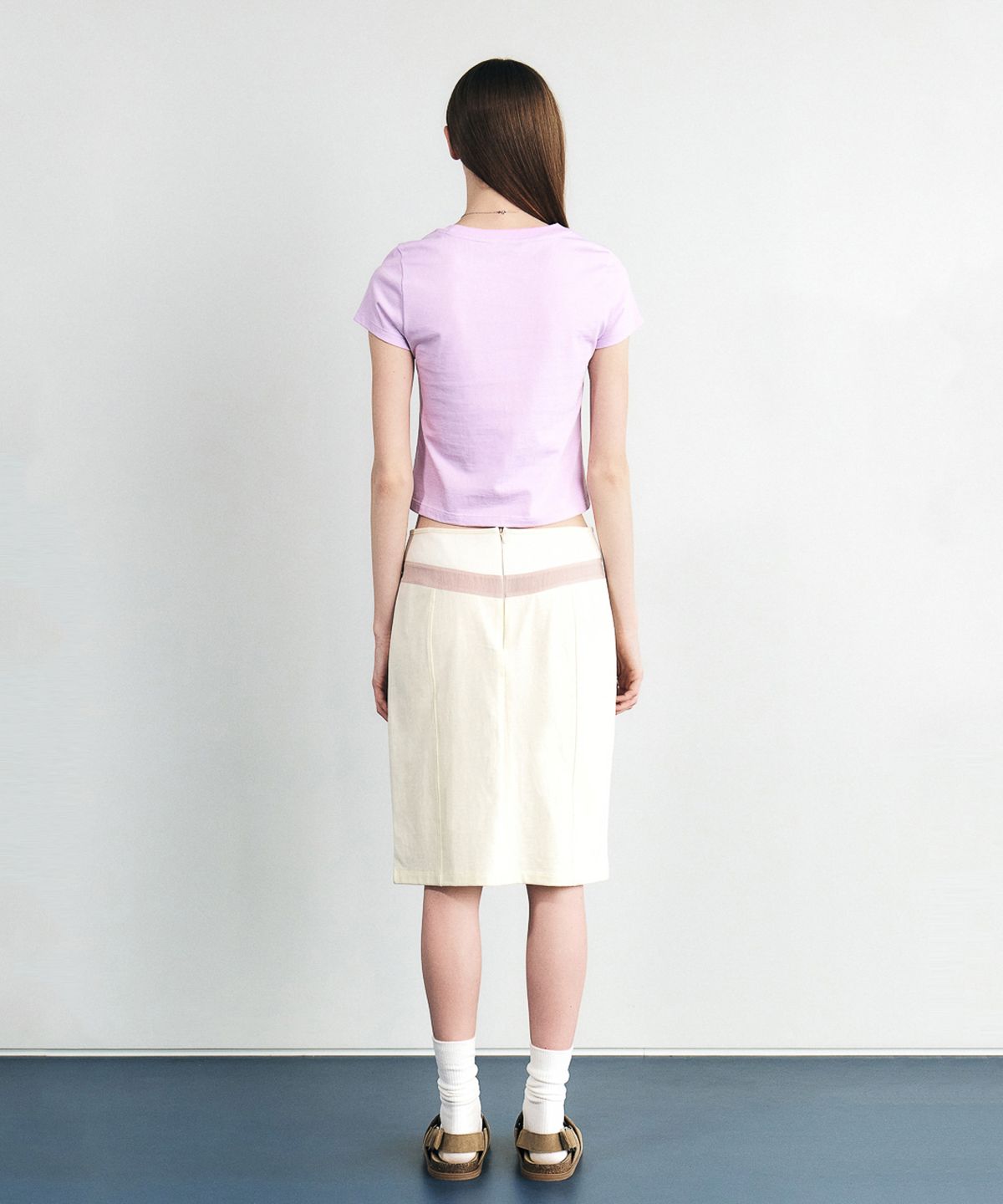 실롯(SEALOT) 블록 져지 미디 스커트 (아이보리)