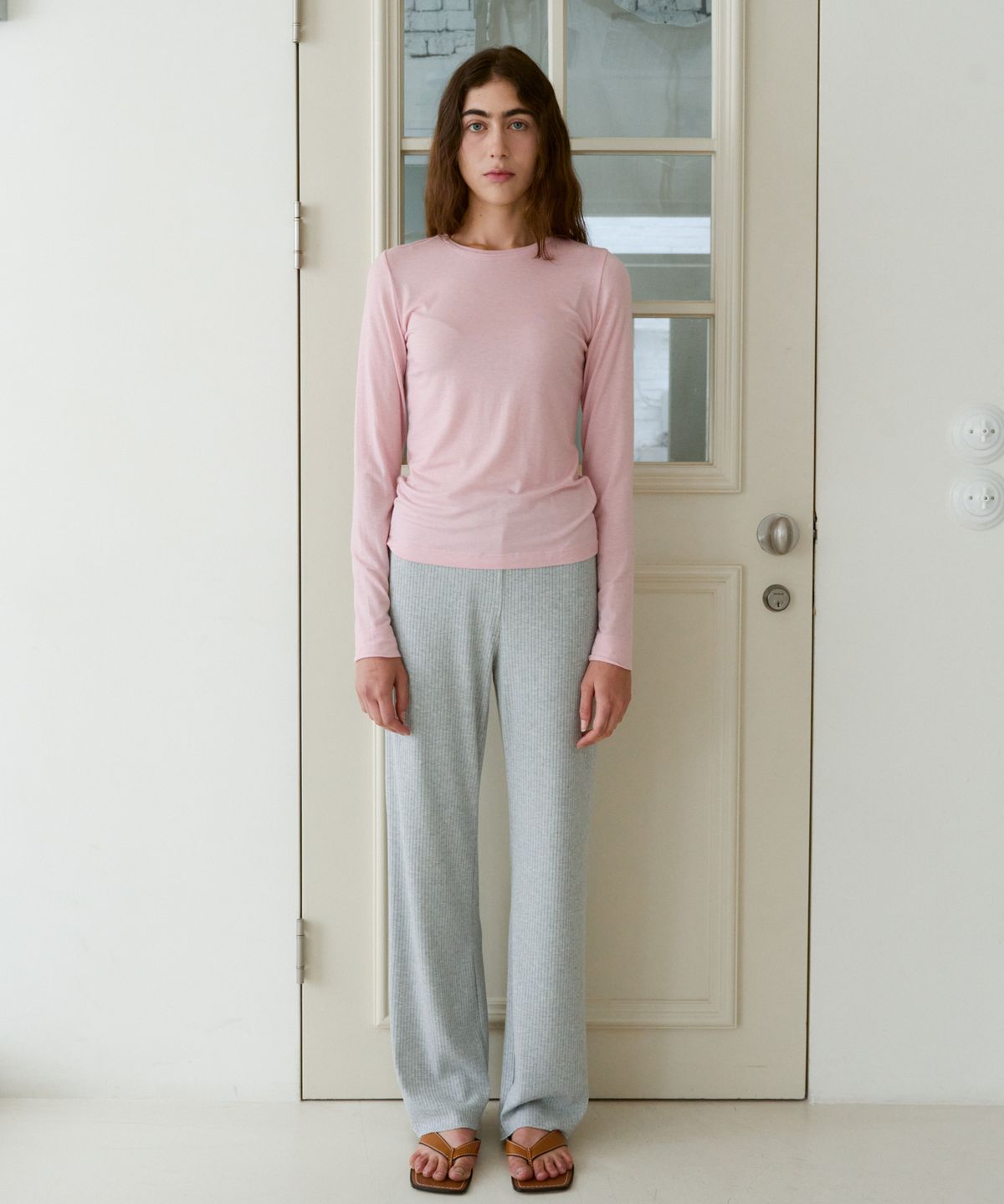 38컴온커먼(38COMEONCOMMON) Rib Knit Pants (Melange Gray)