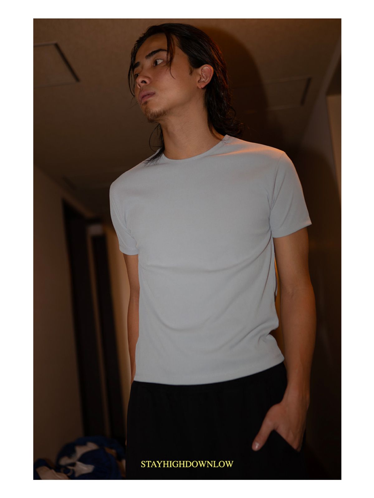 고저(GOZER) LIGHT RIB SLIM T-SHIRT_LIGHT GREY