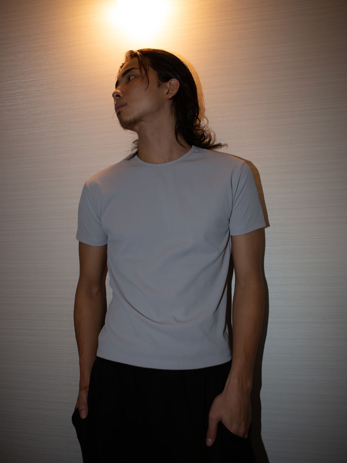 고저(GOZER) LIGHT RIB SLIM T-SHIRT_LIGHT GREY