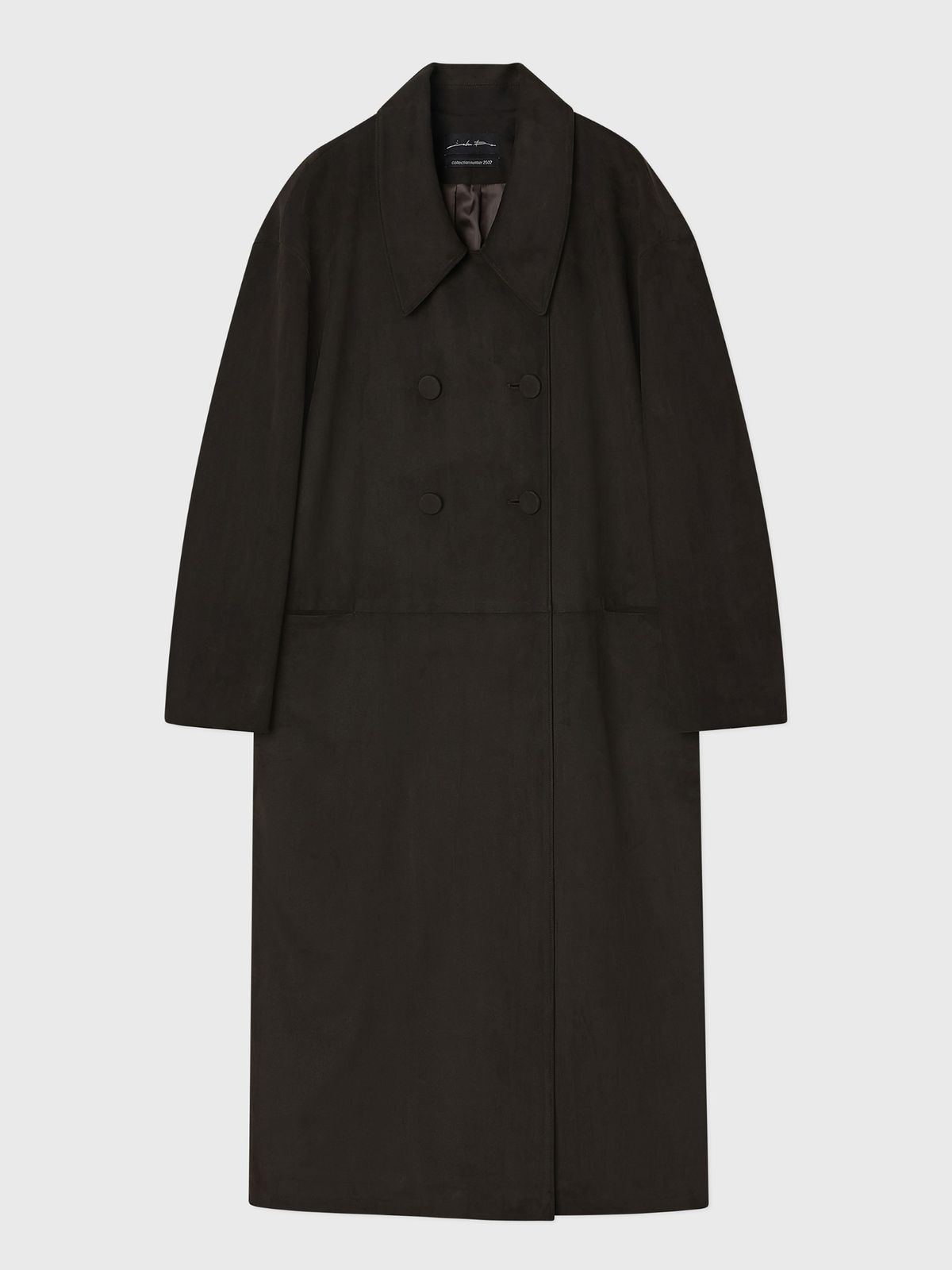 잡화룸(JABHUAROOM) RELAXED SUEDE SHIRRING COAT,(DARK BROWN)