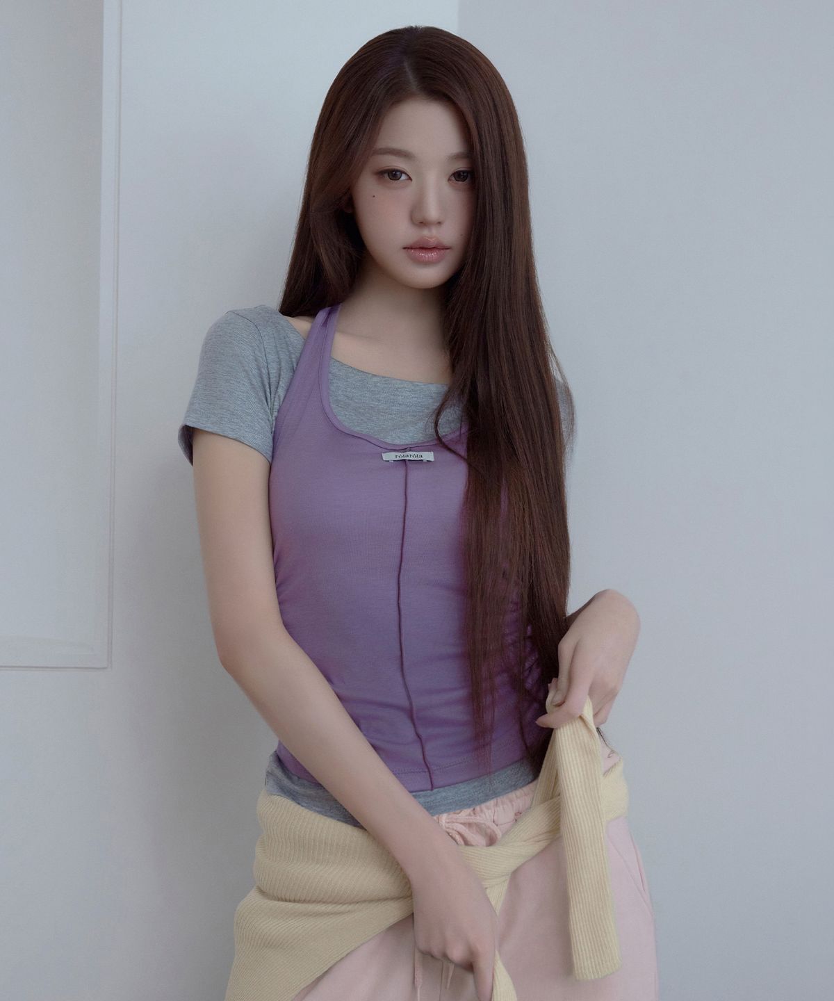 로라로라(ROLAROLA) HALTER LAYERD T-SHIRT SET PU+M/GY