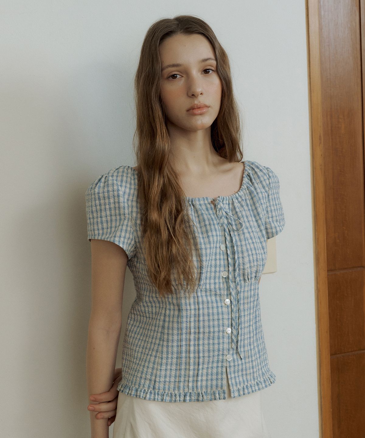 오떼뜨(OCTETTE) LUCY CHECK BLOUSE_CHECK BLUE