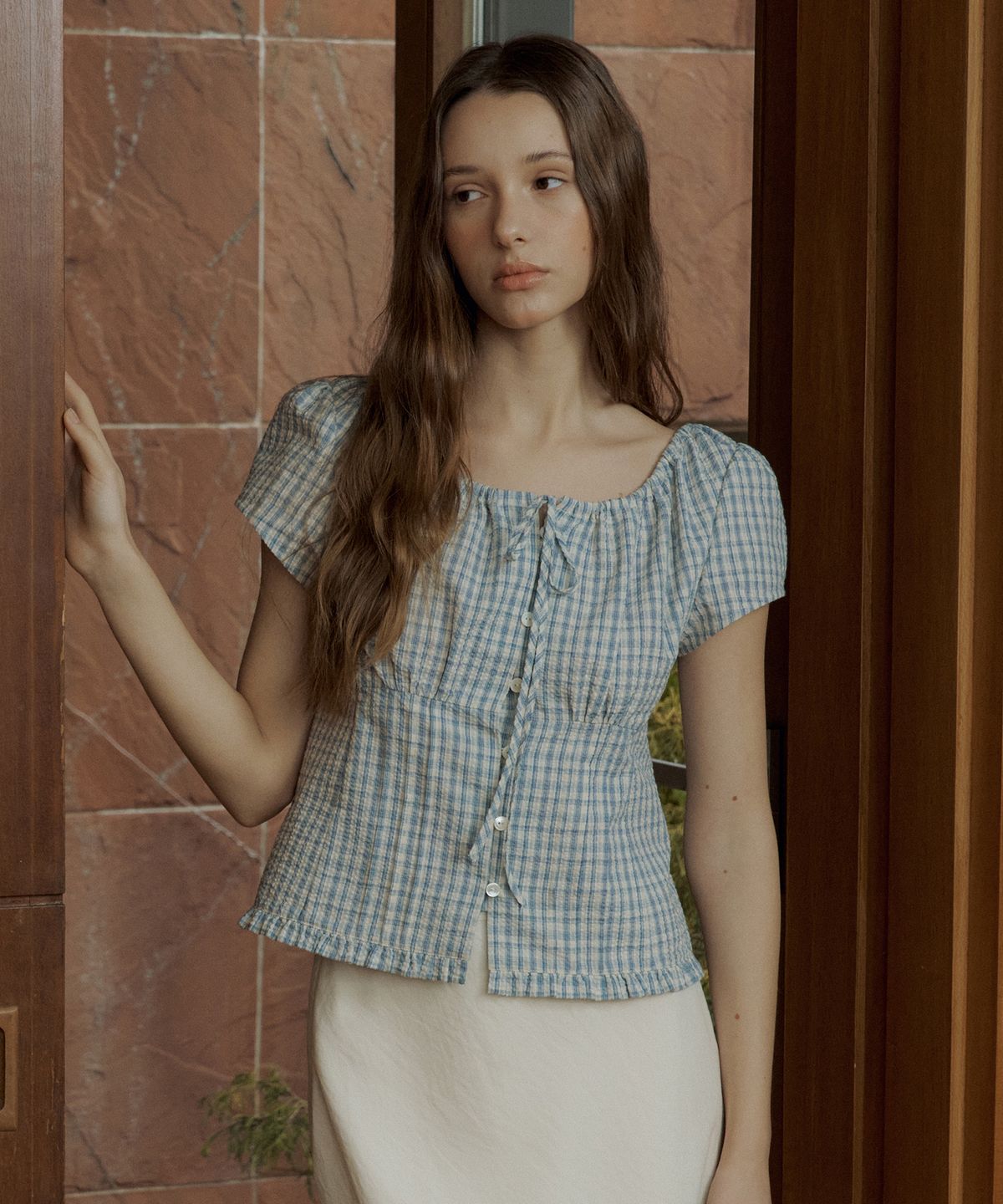 오떼뜨(OCTETTE) LUCY CHECK BLOUSE_CHECK BLUE