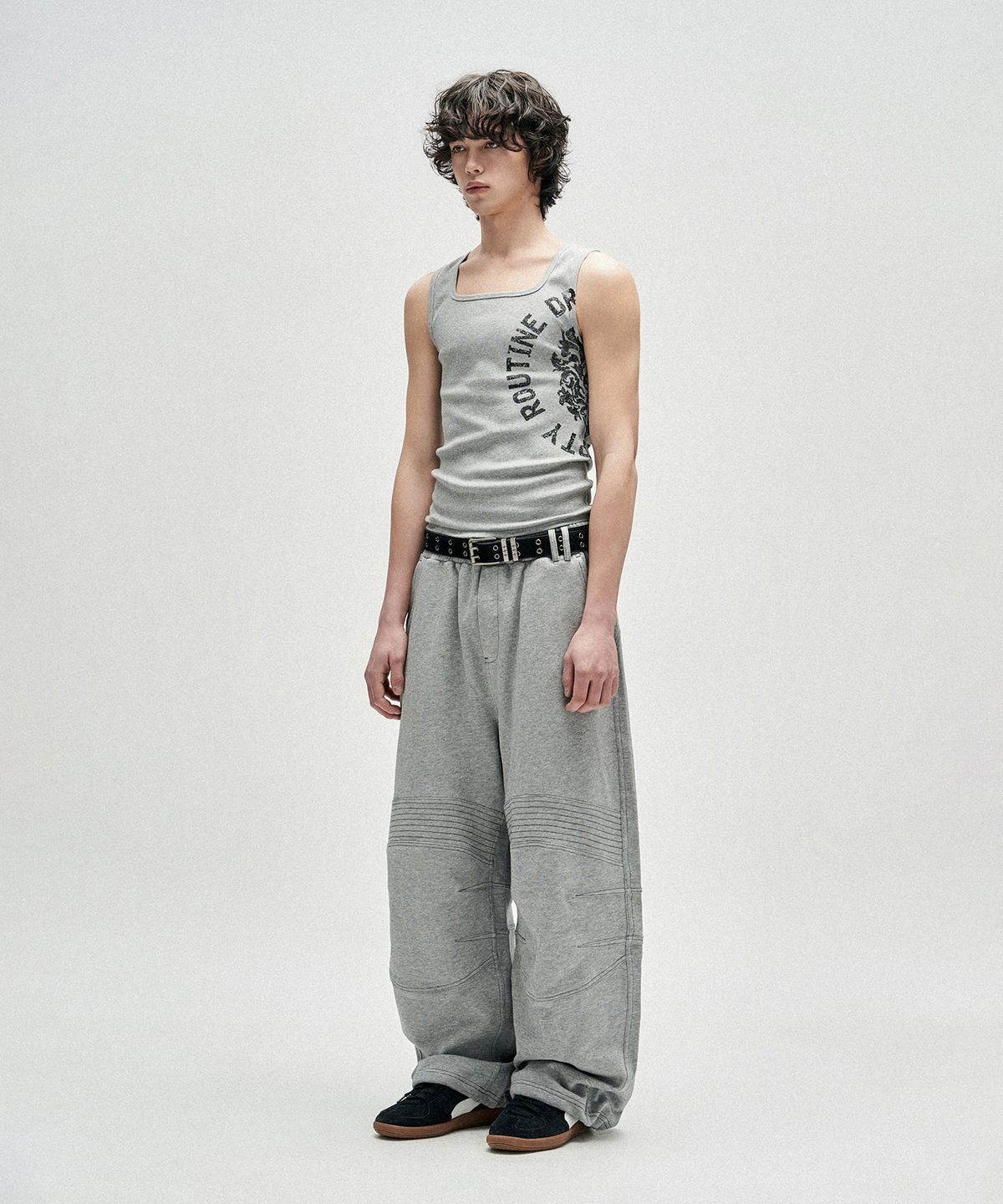 낫포너드(NOT4NERD) Circle Slogan Ribbed Sleeveless - Grey