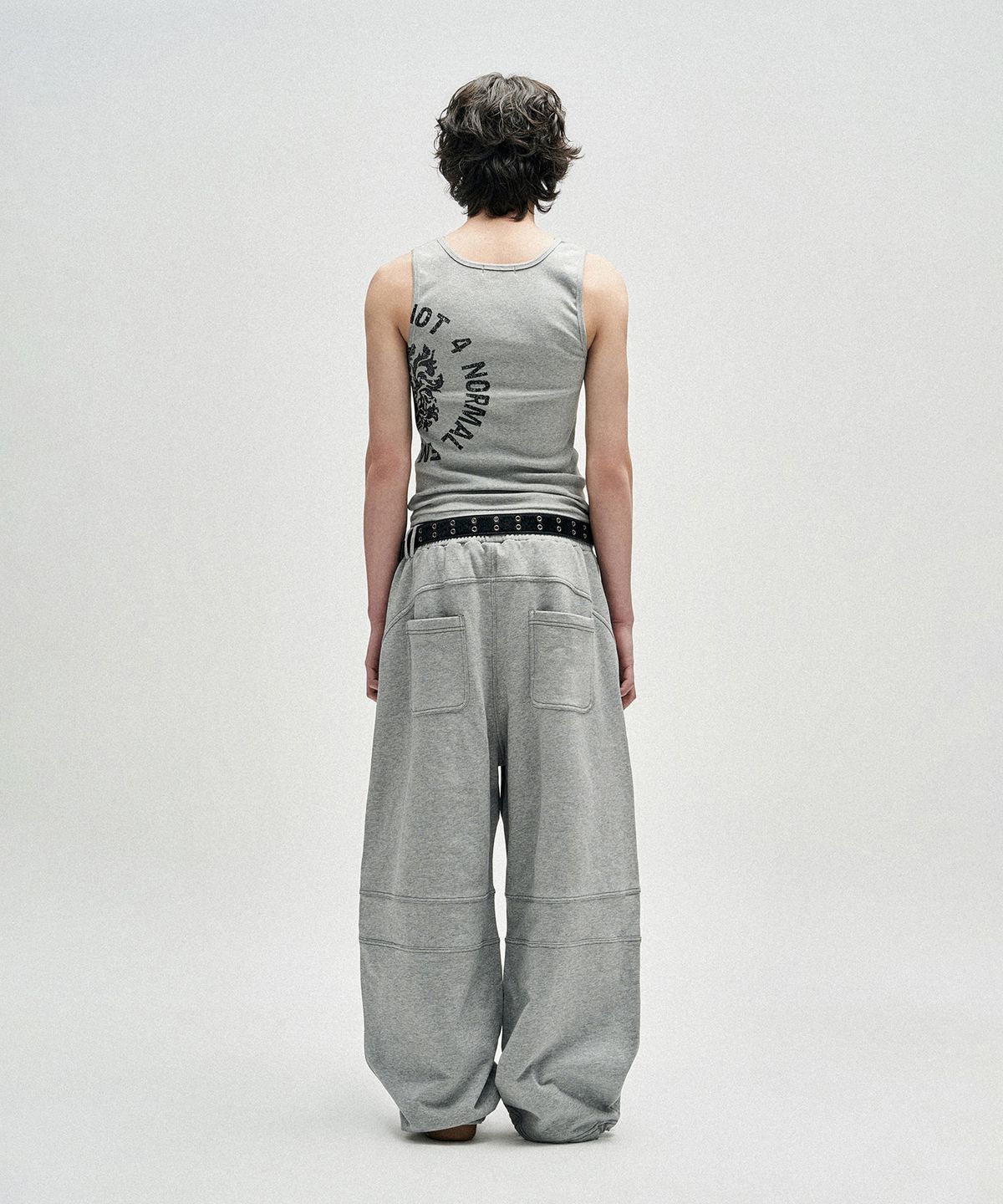 낫포너드(NOT4NERD) Circle Slogan Ribbed Sleeveless - Grey