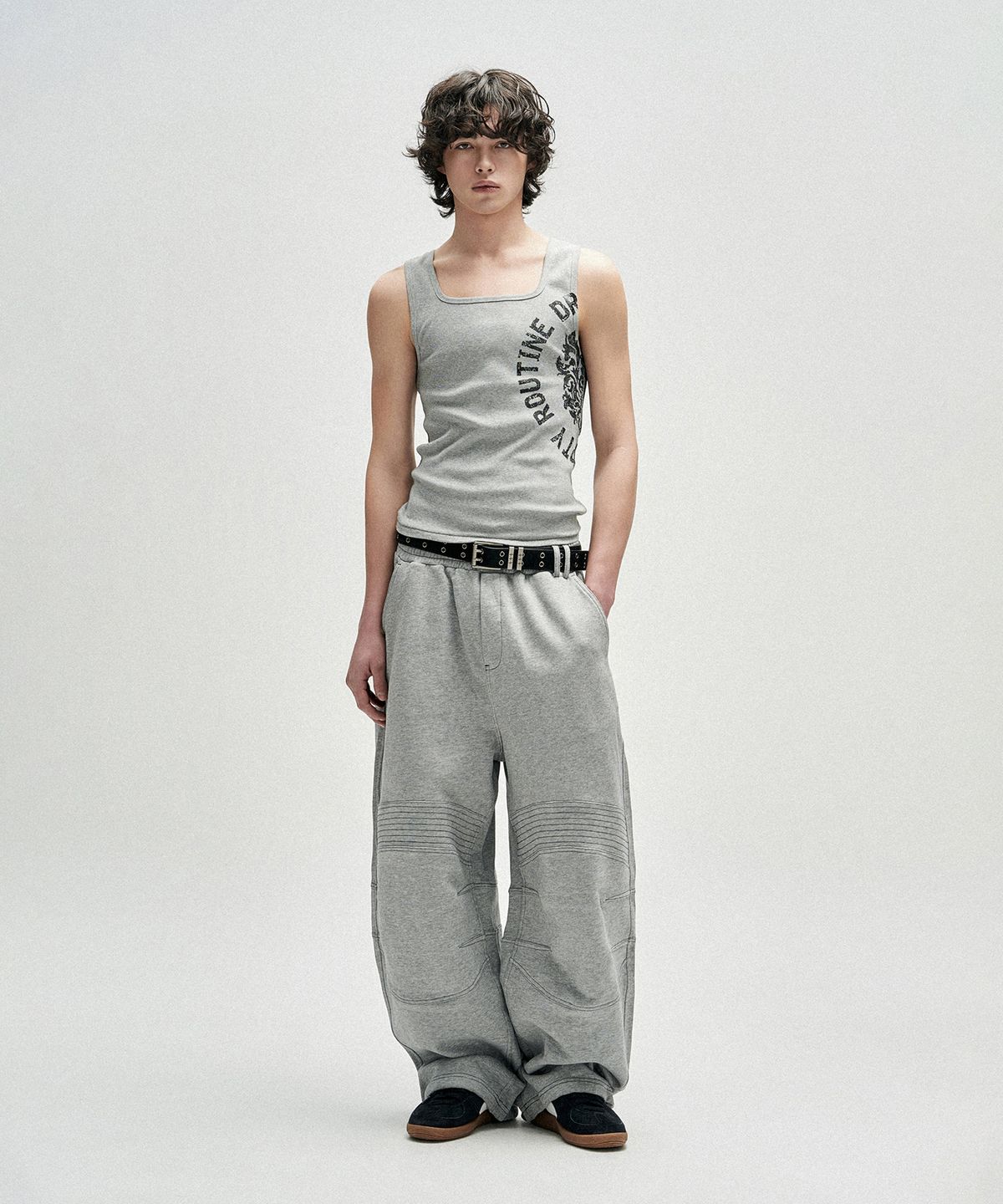 낫포너드(NOT4NERD) Circle Slogan Ribbed Sleeveless - Grey