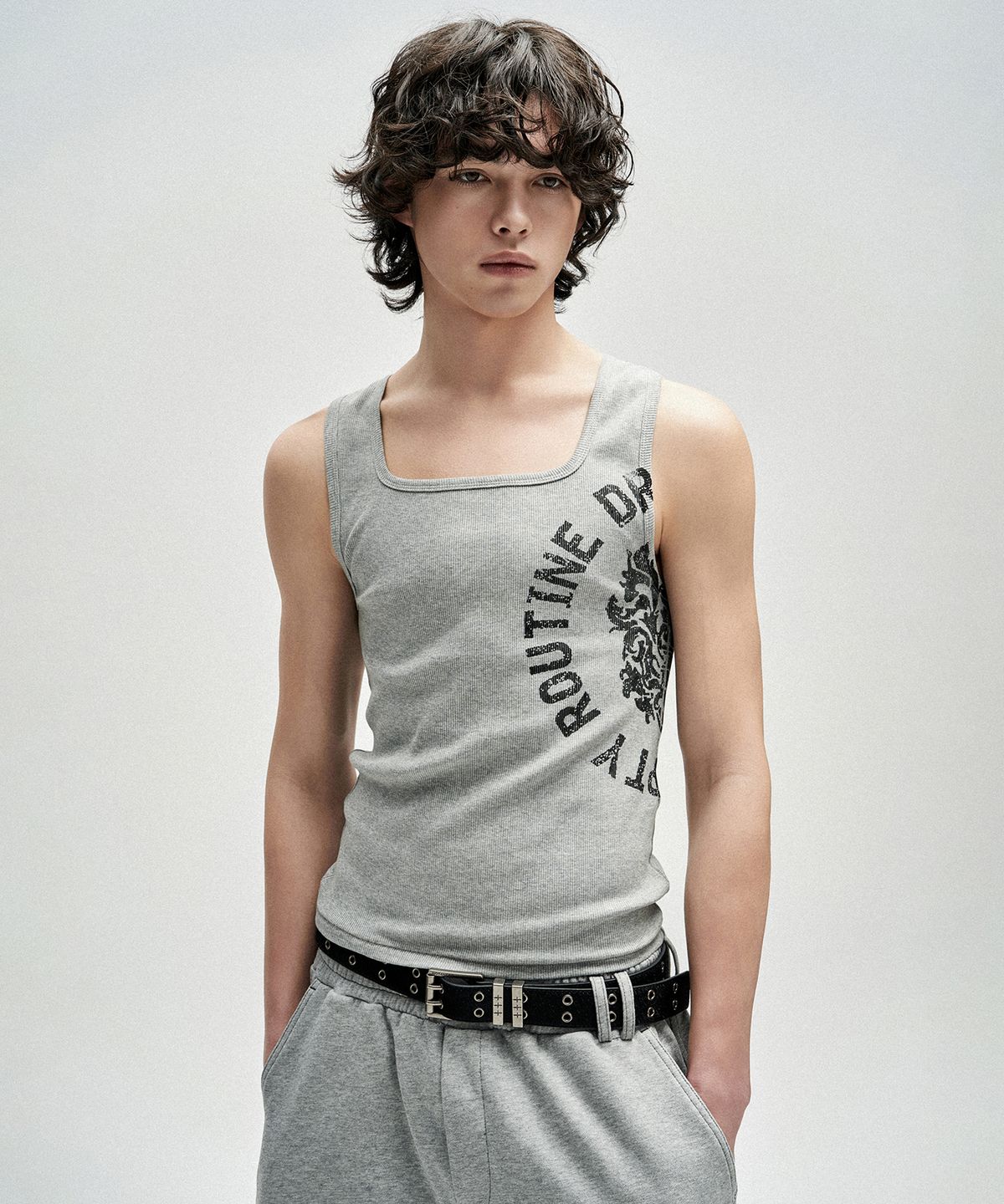 낫포너드(NOT4NERD) Circle Slogan Ribbed Sleeveless - Grey