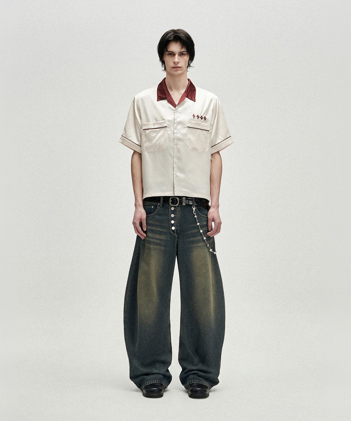 낫포너드(NOT4NERD) Chain Stitch Half Bowling Shirt - White