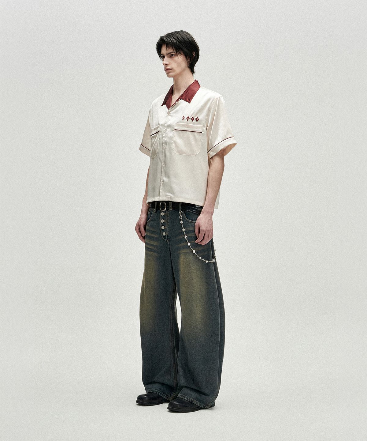 낫포너드(NOT4NERD) Chain Stitch Half Bowling Shirt - White