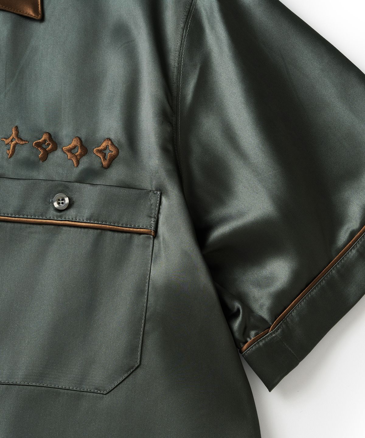 낫포너드(NOT4NERD) Chain Stitch Half Bowling Shirt - Khaki
