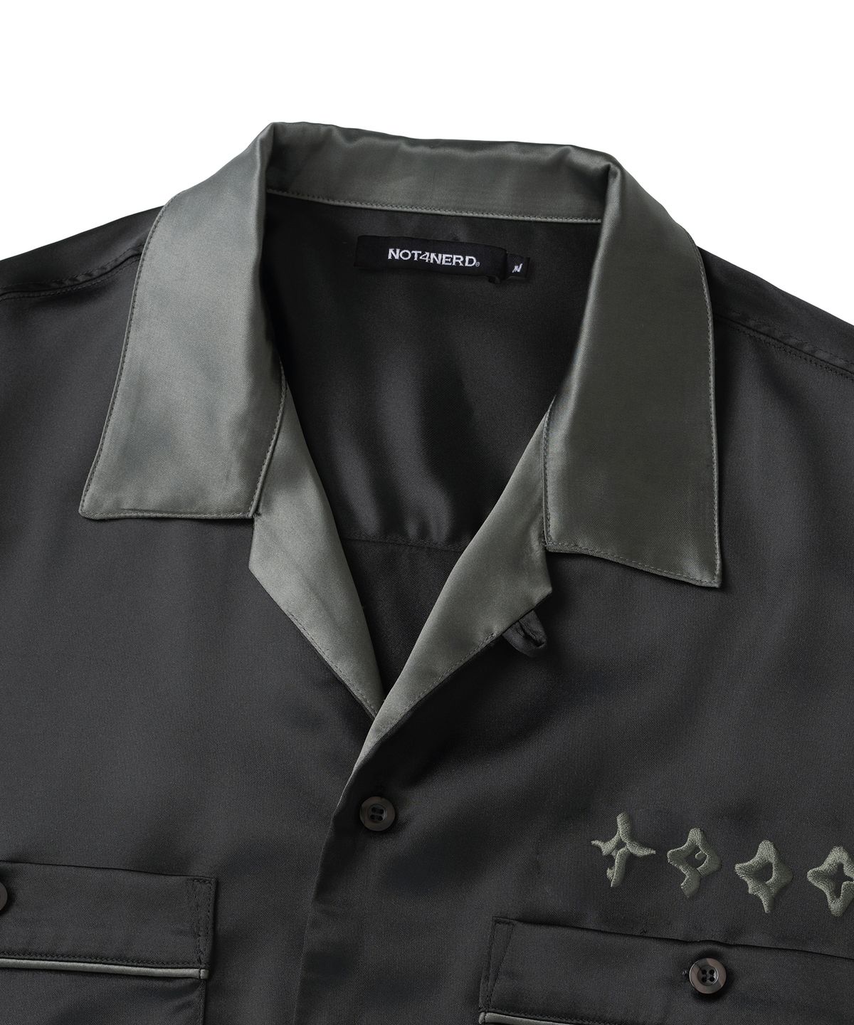 낫포너드(NOT4NERD) Chain Stitch Half Bowling Shirt - Black