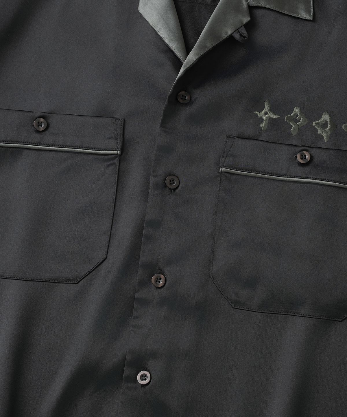 낫포너드(NOT4NERD) Chain Stitch Half Bowling Shirt - Black