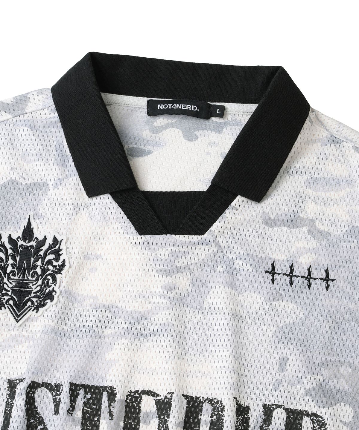 낫포너드(NOT4NERD) Symbol Crest Mesh Collar T-Shirts - White