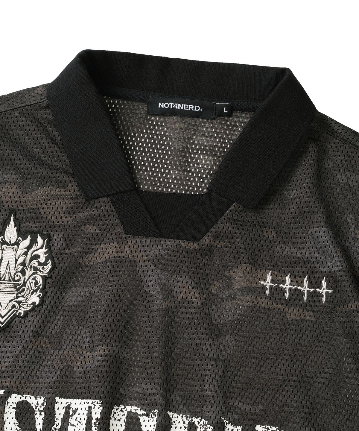 낫포너드(NOT4NERD) Symbol Crest Mesh Collar T-Shirts - Black
