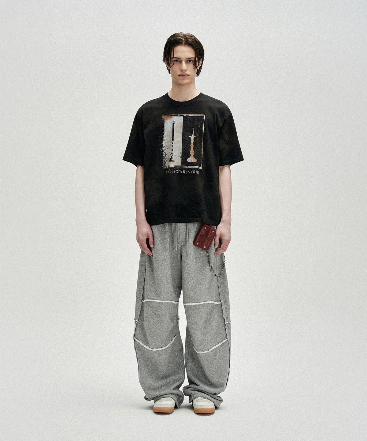 낫포너드(NOT4NERD) Raw Edge Curved Biker Sweat Pants - Grey