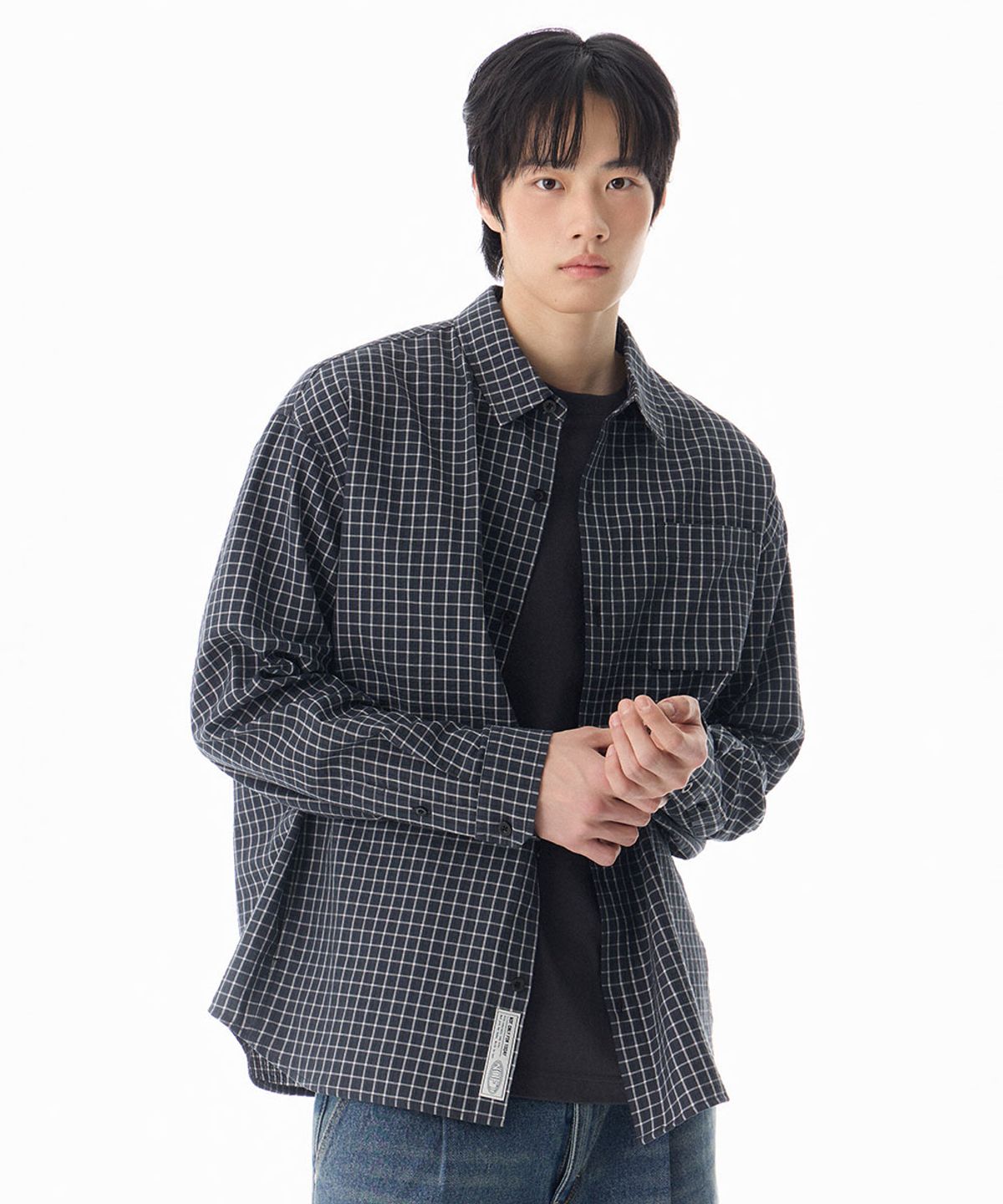 낫온리포투데이(NOT ONLY FOR TODAY) 링클 체크 사이드 포켓 셔츠 [다크 네이비]
