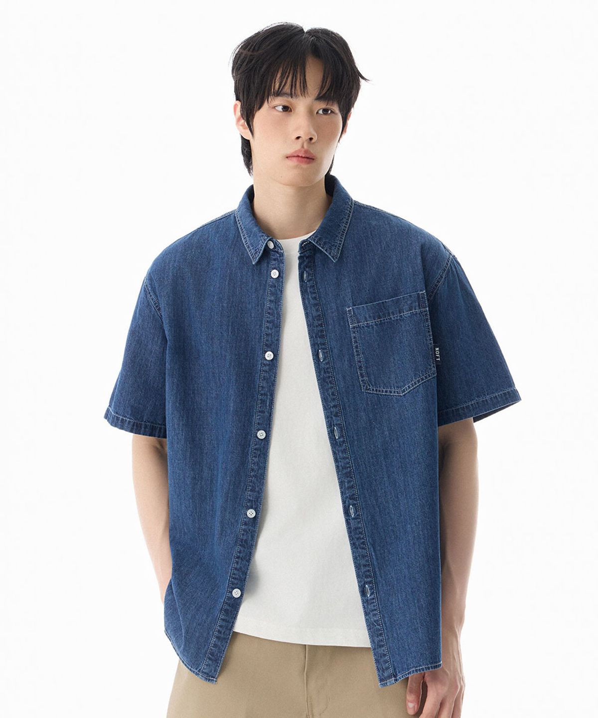낫온리포투데이(NOT ONLY FOR TODAY) 데님 포켓 반소매 셔츠 [미디엄 인디고]