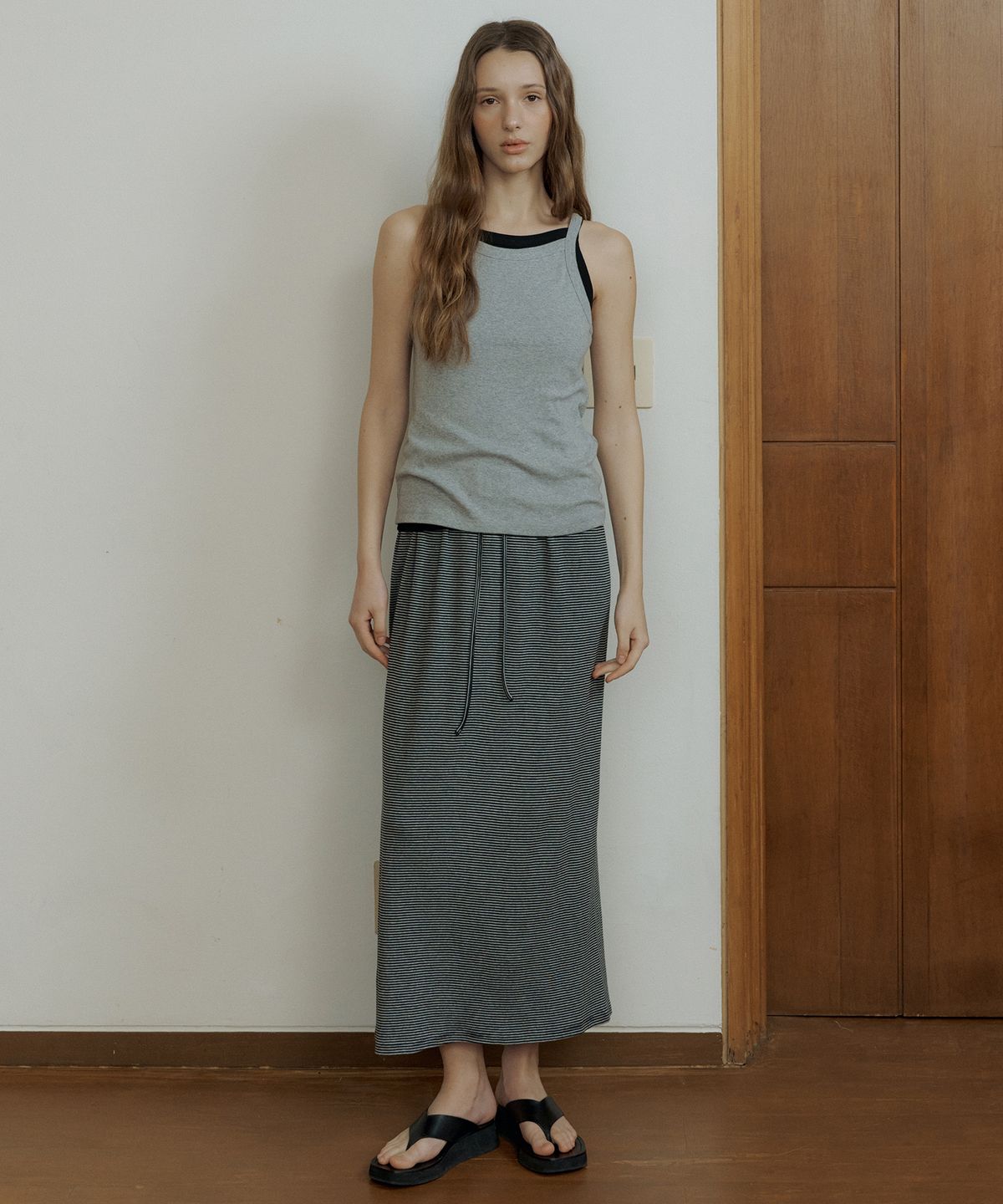 오떼뜨(OCTETTE) RIB STRIPE STRING SKIRTS_2COLOR