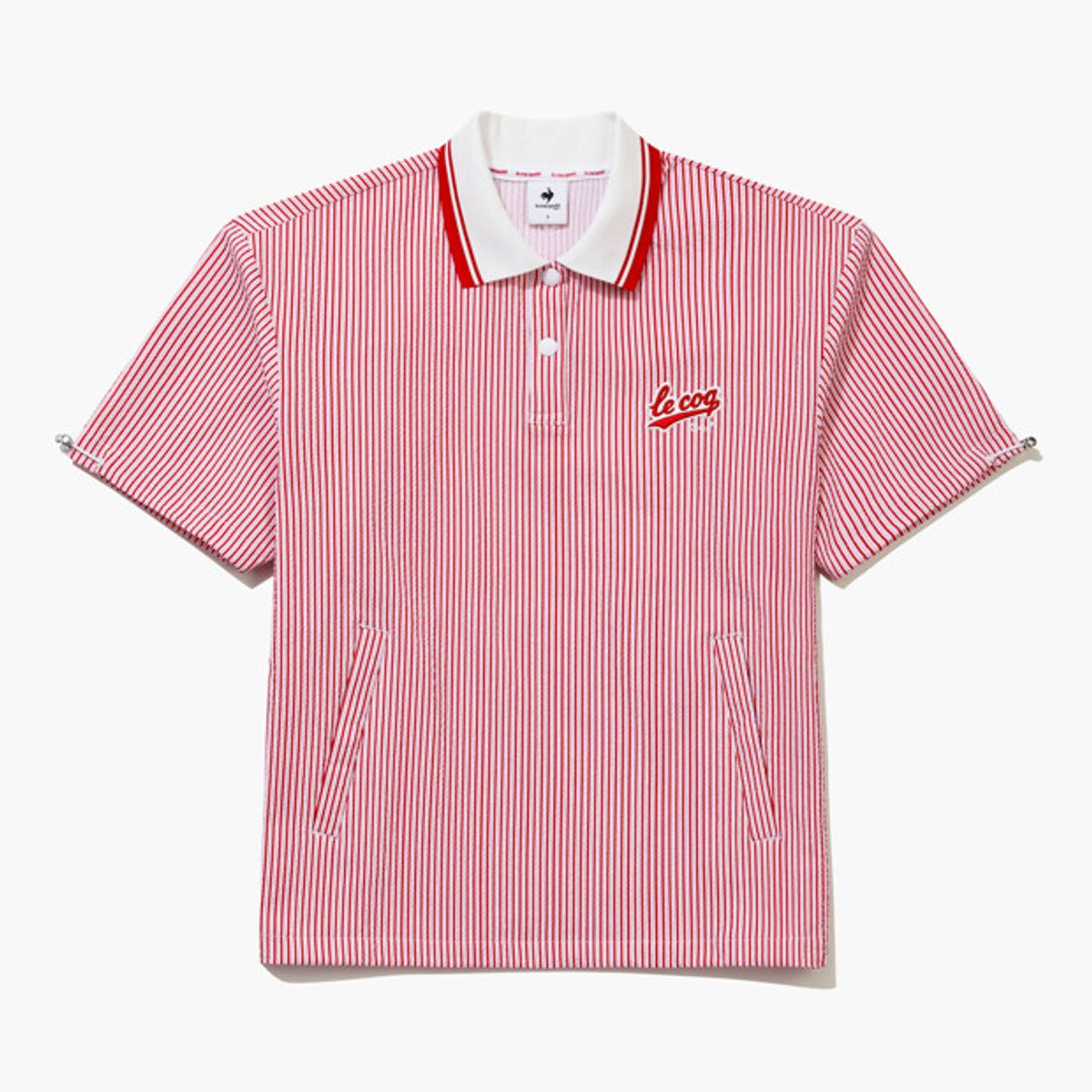 르꼬끄 골프(LECOQ GOLF) 여성 시어서커 카라 반팔 티셔츠 _RED0 GR222LTS44