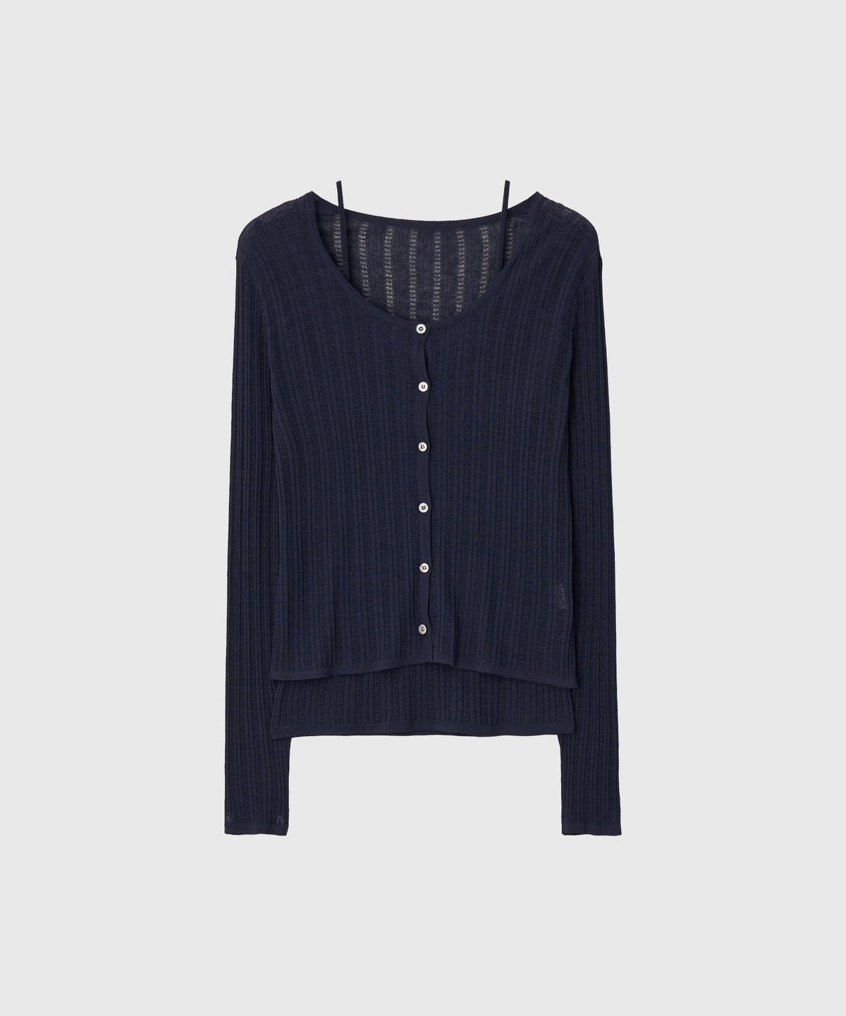 룩캐스트(LOOKAST) 포스틴 시어 텍스처드 니트 가디건 세트_네이비 / FAUSTINE SHEER TEXTURED KNIT CARDIGAN SET_NAVY